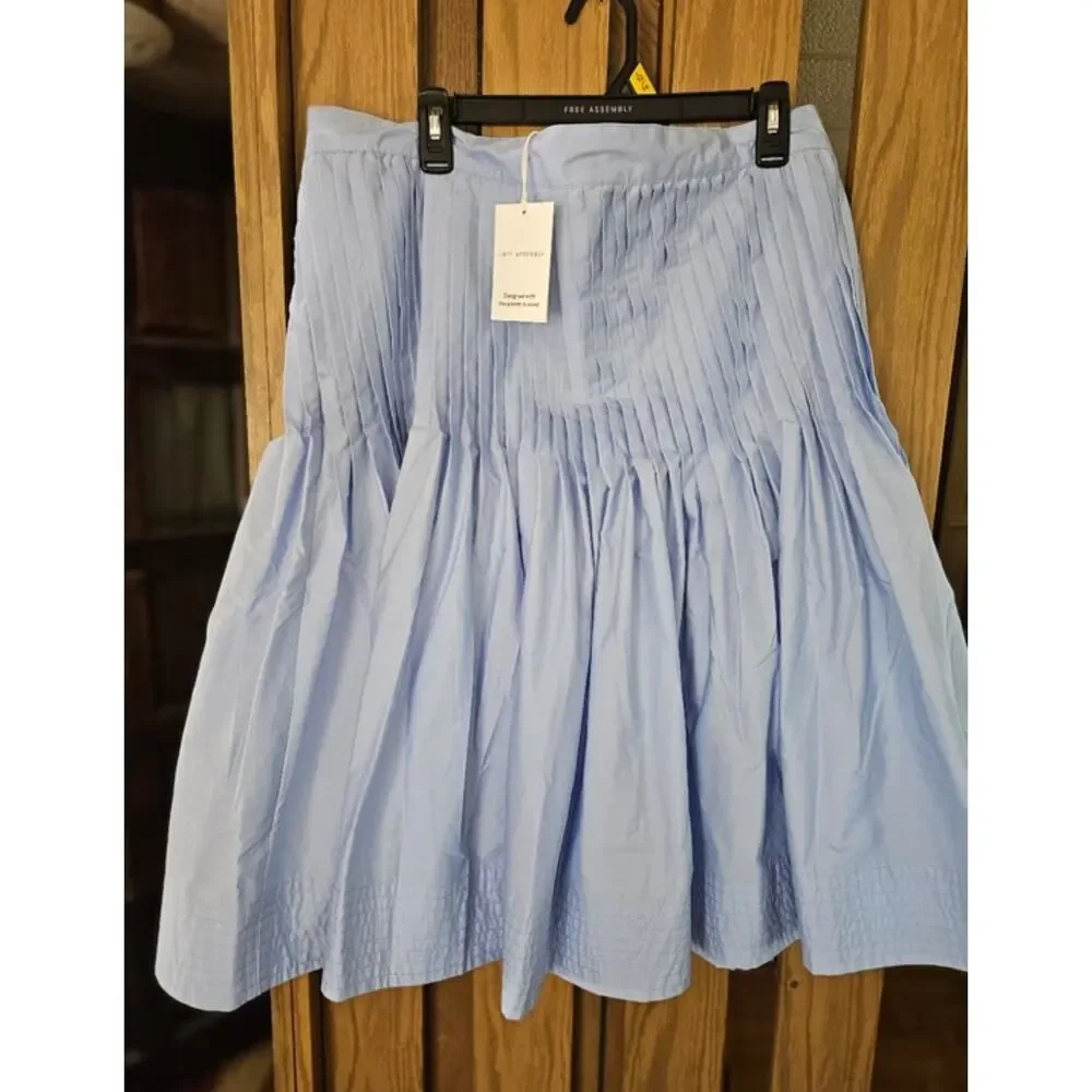 Free Assembly Sky Blue Cotton Pleated Fit Flare Midi Skirt Size L Feminine NWT